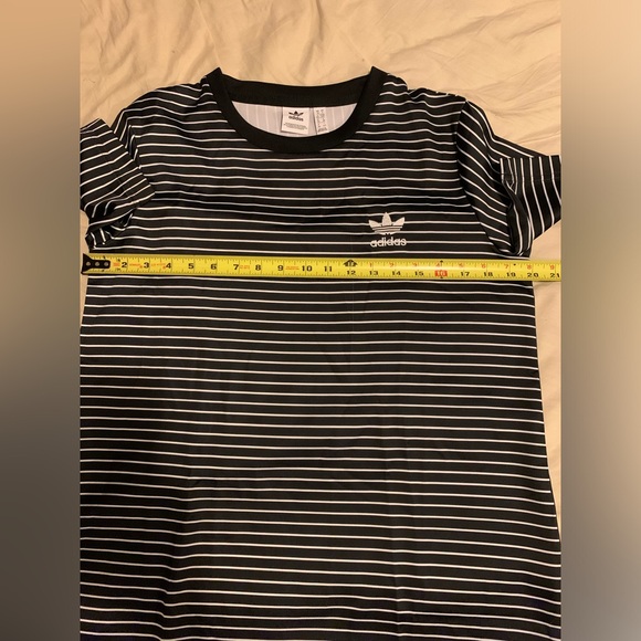 ✨⚡️💥Adidas Trefoil Originals Satin Black White Striped Tee Dress - Picture 4 of 15